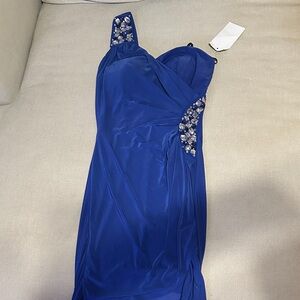 Speechless One-Shoulder Royal Blue Dress with Sparkling Accents